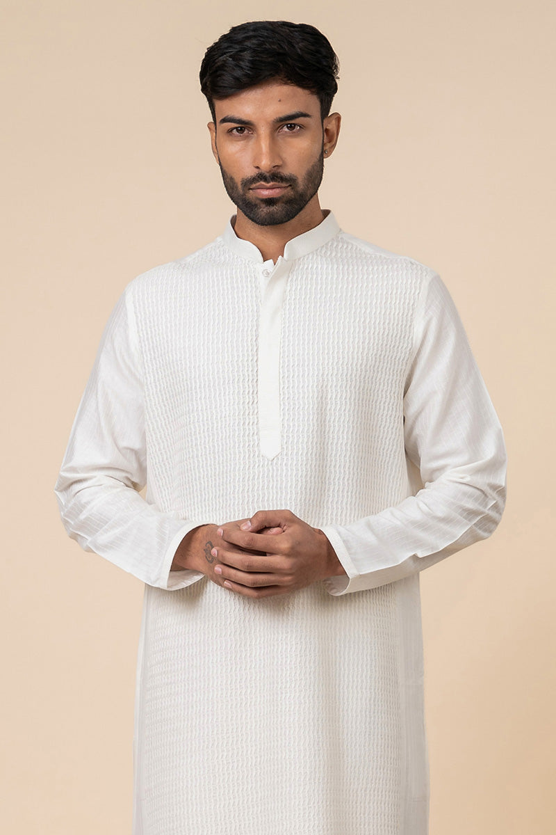 White All Over Textured Kurta Set