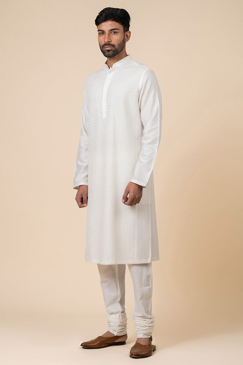 White All Over Textured Kurta Set