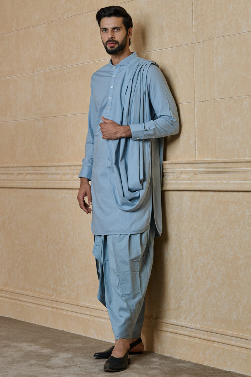 Medium Blue Drape Pattern Kurta Set