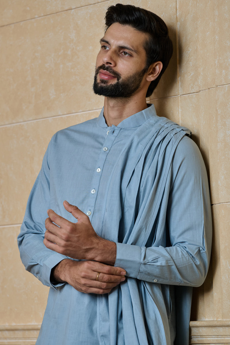 Medium Blue Drape Pattern Kurta Set