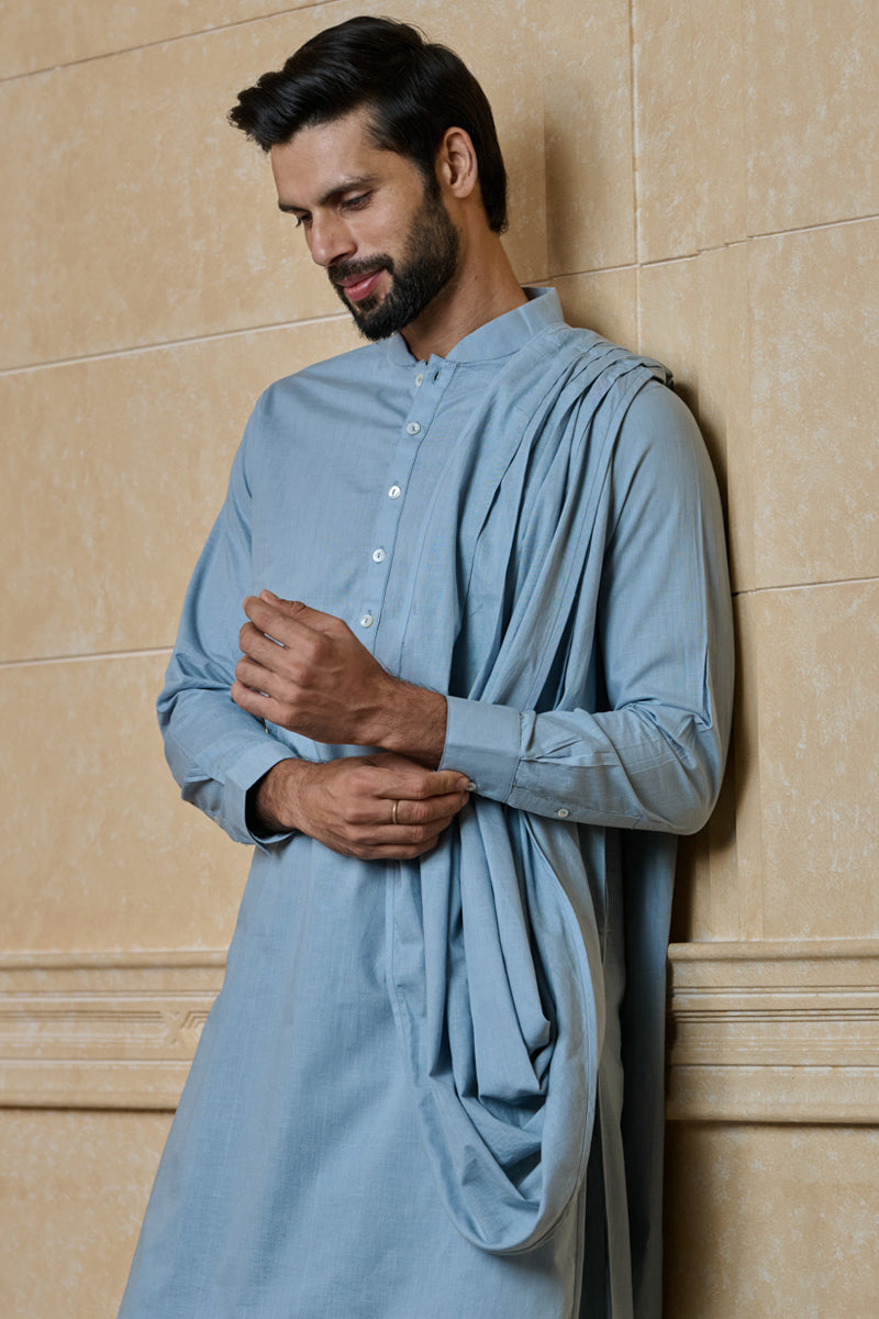 Medium Blue Drape Pattern Kurta Set