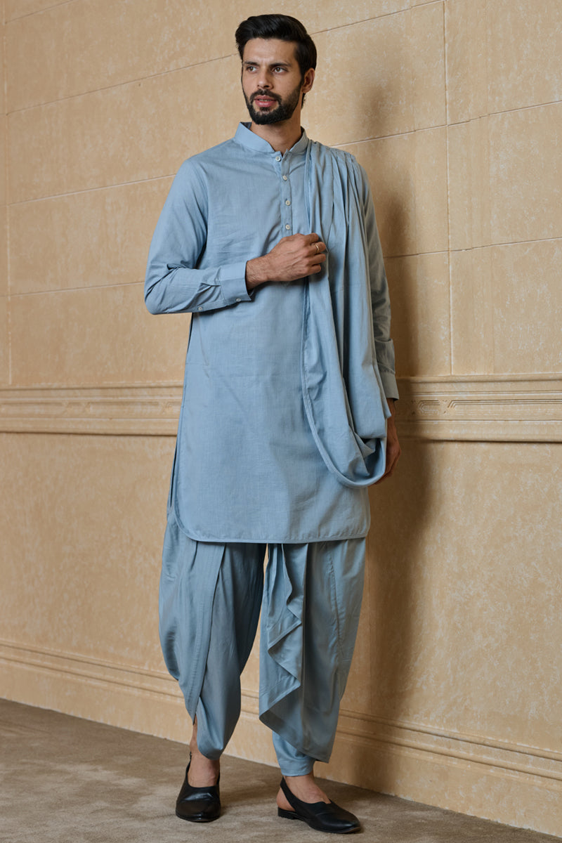 Medium Blue Drape Pattern Kurta Set