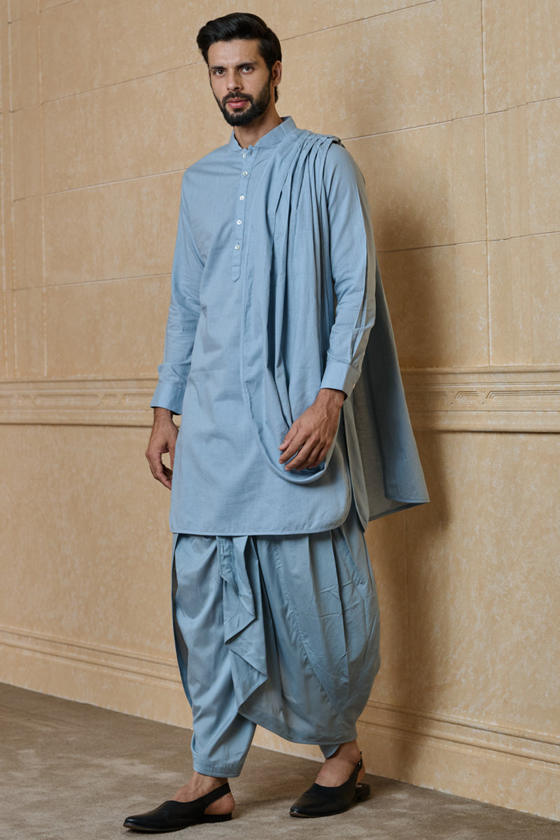 Medium Blue Drape Pattern Kurta Set