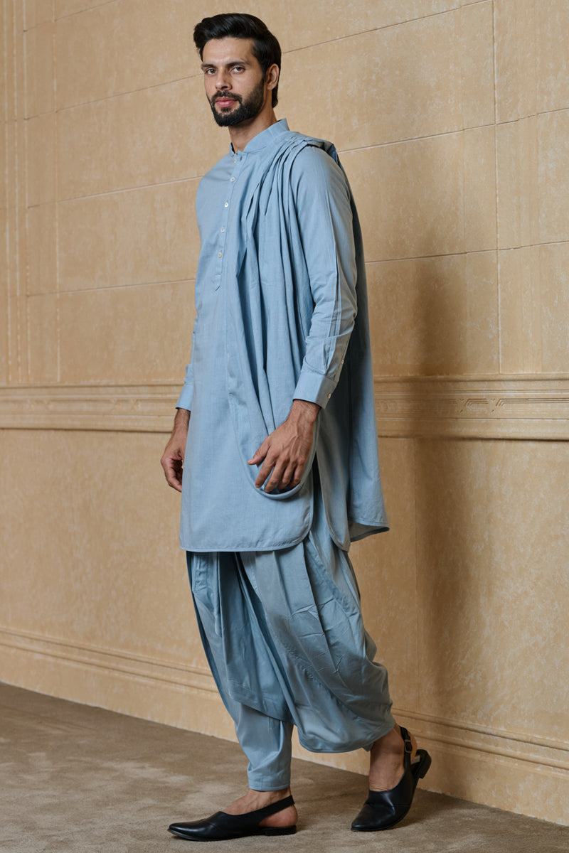 Medium Blue Drape Pattern Kurta Set