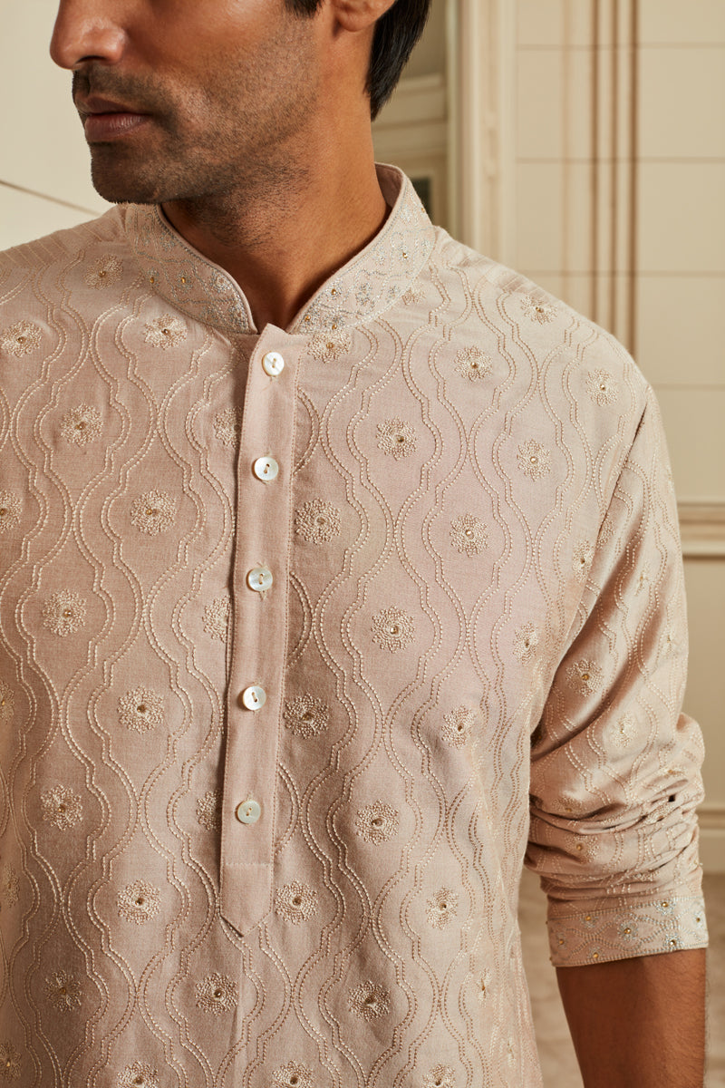 Nude Thread Embroidery Kurta Set