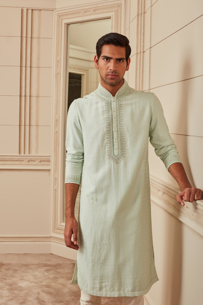 Light Green Textured Jacquard Kurta Set