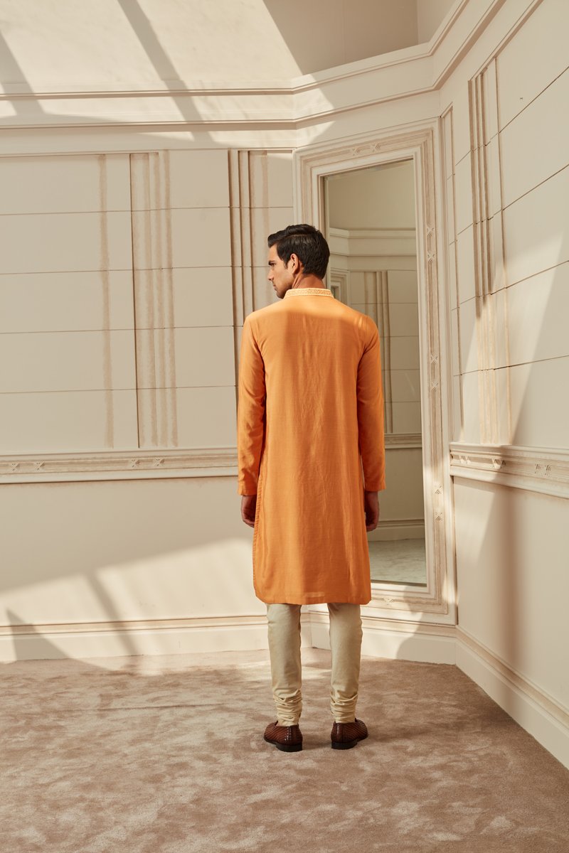 Orange Threadwork Kurta Set