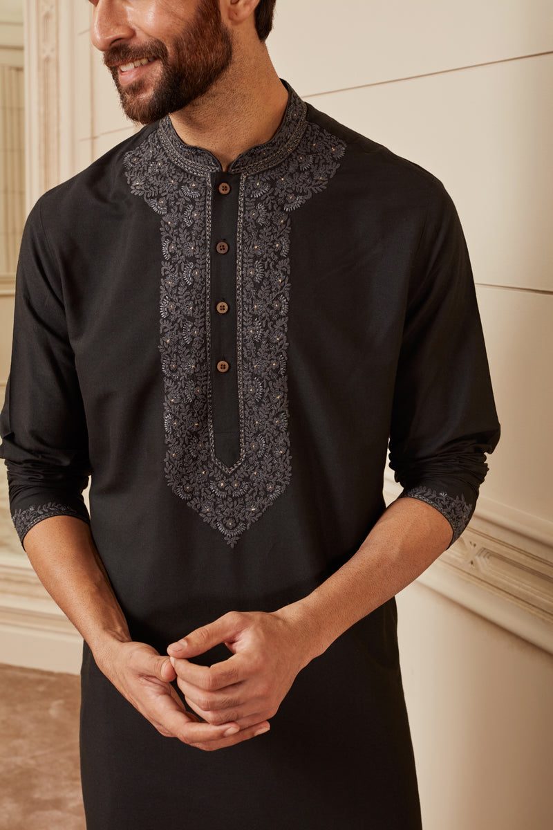 Black Silk Kurta Set