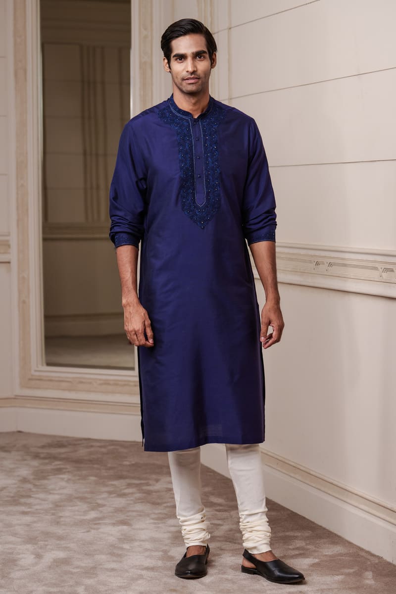 Navy Thread Embroidered Kurta Set