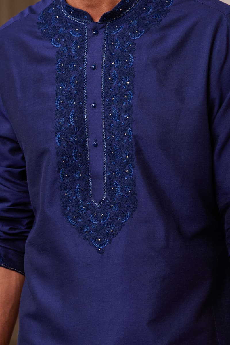 Navy Thread Embroidered Kurta Set