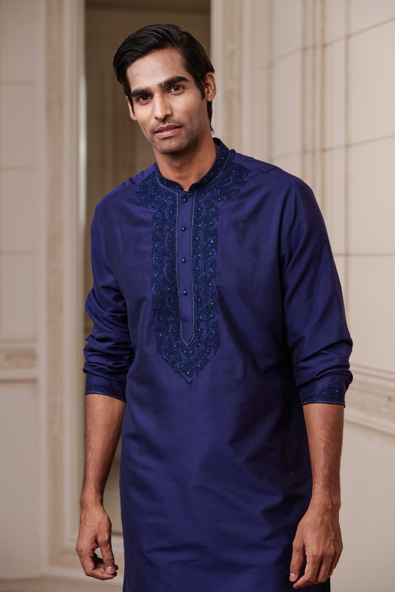 Navy Thread Embroidered Kurta Set