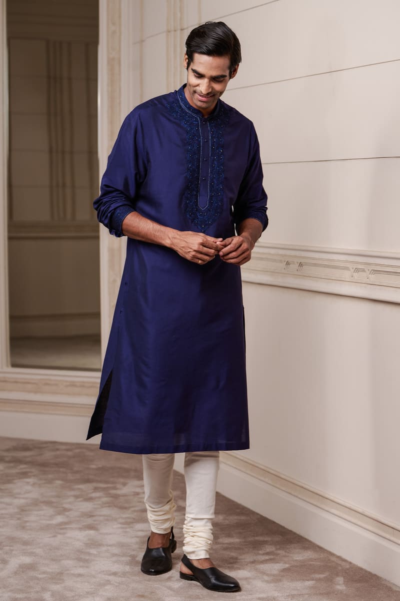 Navy Thread Embroidered Kurta Set