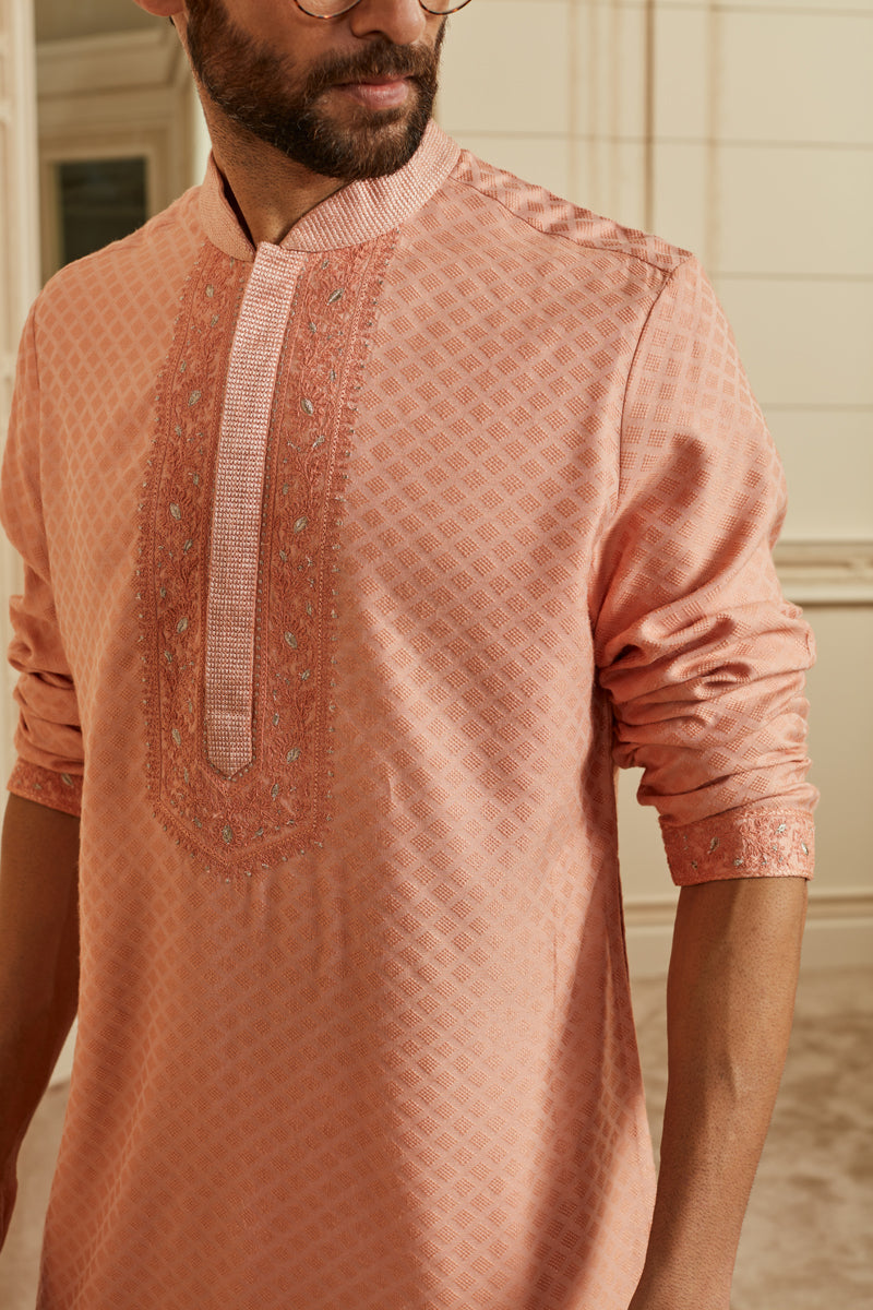 Peach Textured Kurta Set