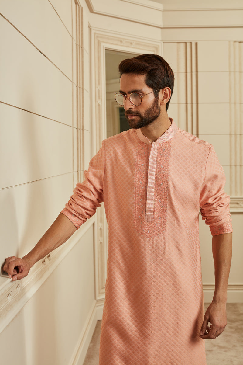 Peach Textured Kurta Set