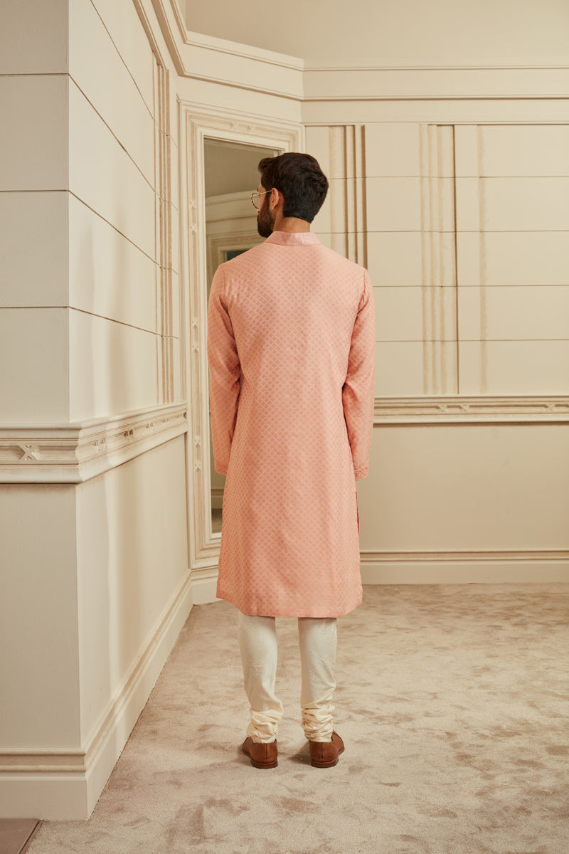 Peach Textured Kurta Set