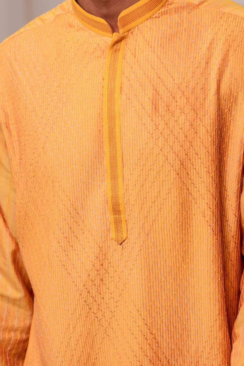 Orange All Over Textured Kurta Set