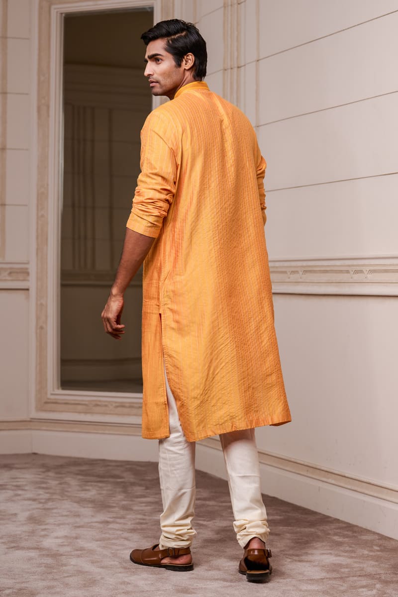 Orange All Over Textured Kurta Set