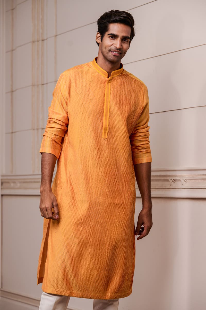 Orange All Over Textured Kurta Set