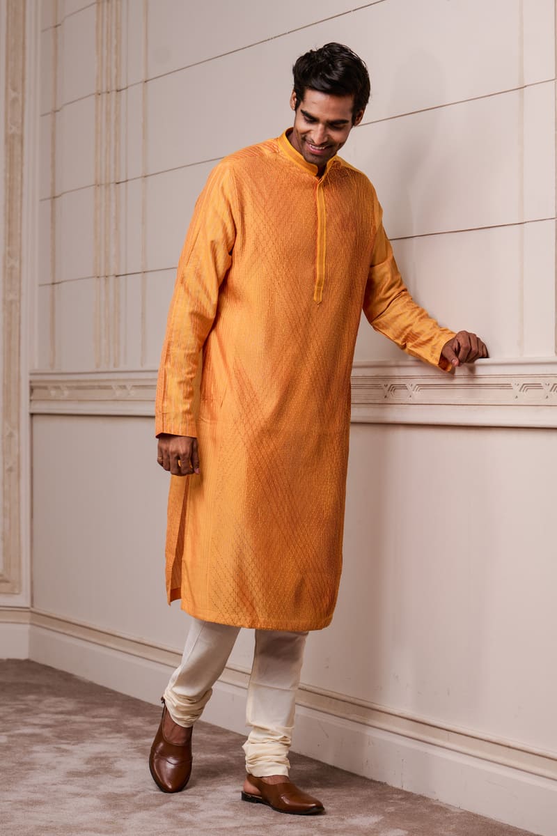 Orange All Over Textured Kurta Set