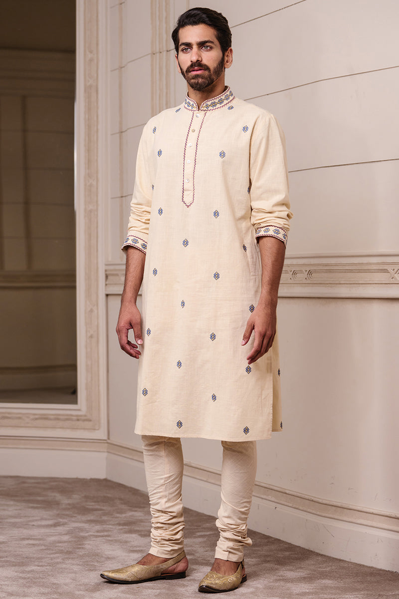 Beige Kurta Set with Placement Embroidery