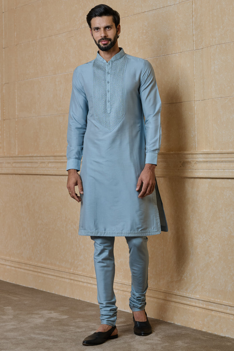 Light Blue Kurta Set With Textured Yoke