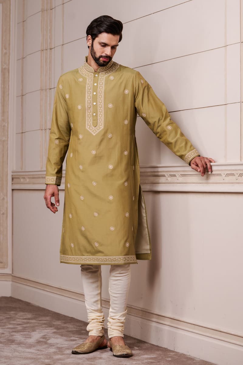 Olive Chikankari Kurta Set