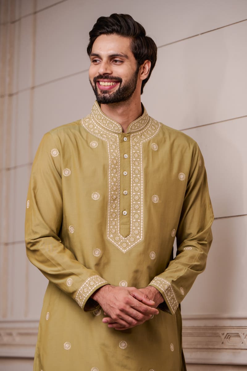 Olive Chikankari Kurta Set