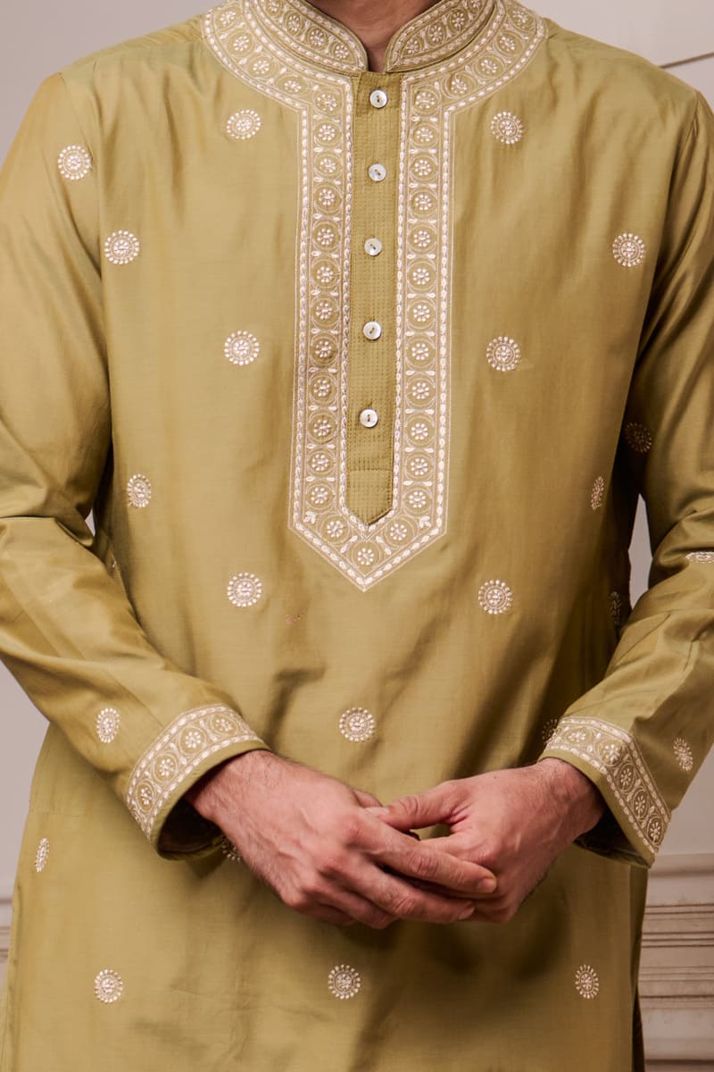 Olive Chikankari Kurta Set