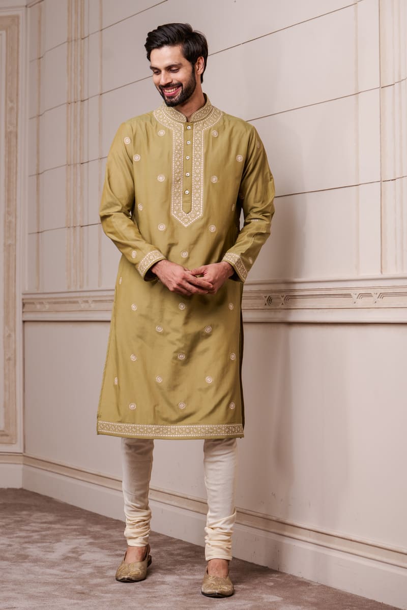 Olive Chikankari Kurta Set