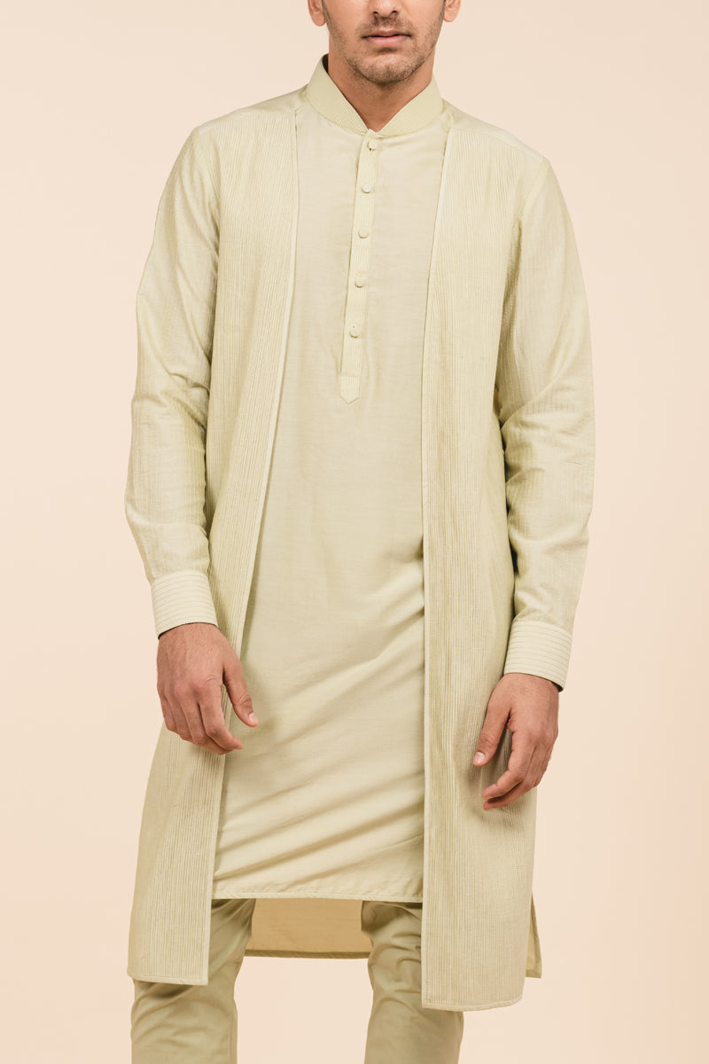 Light Green  Faux Waist Coat Kurta Set