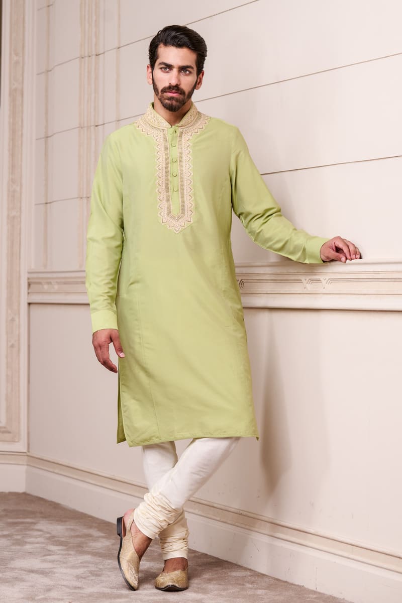 Light Green  Aari Embroidered Kurta Set