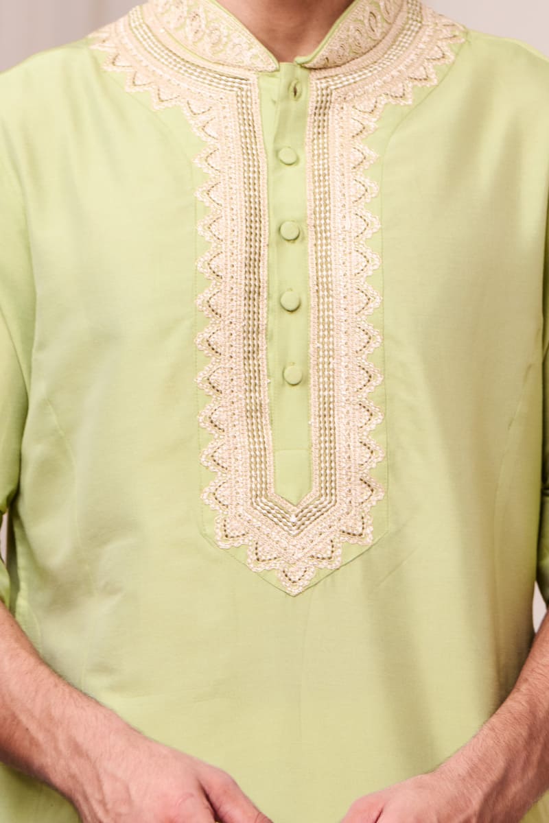 Light Green  Aari Embroidered Kurta Set