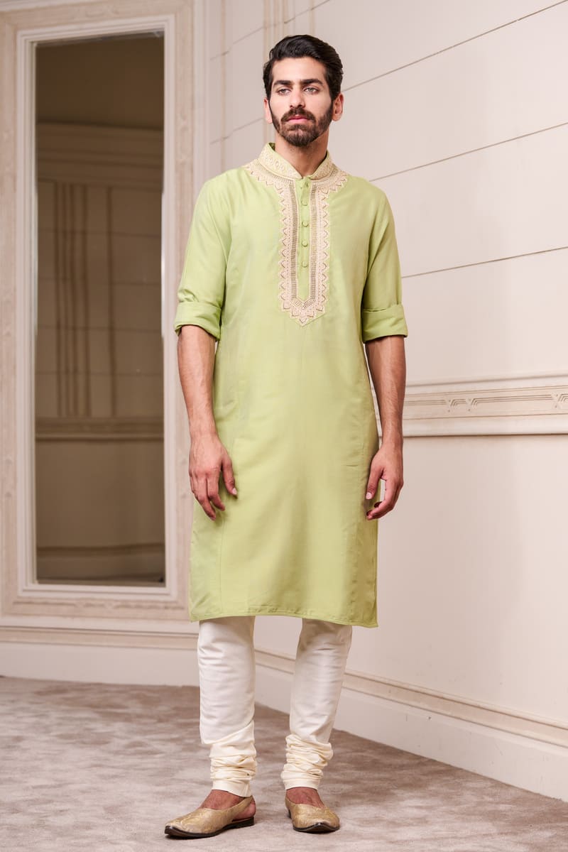 Light Green  Aari Embroidered Kurta Set