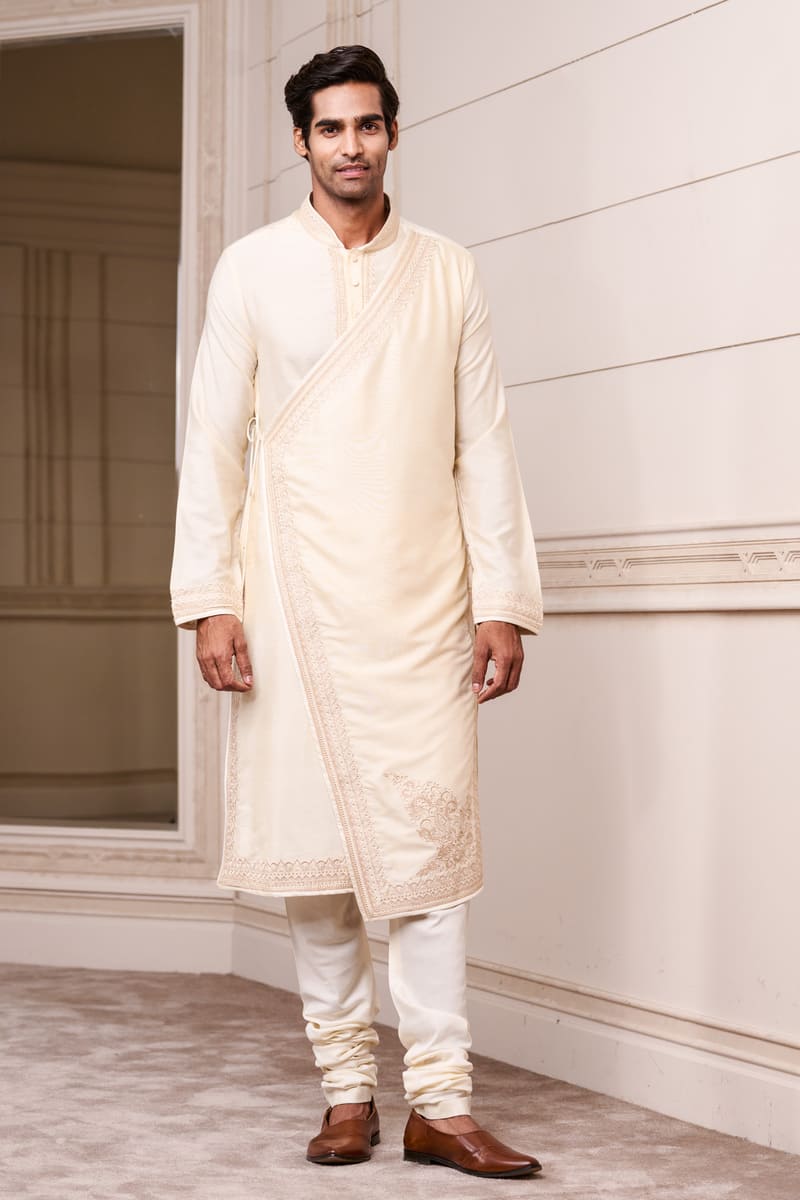 Ivory Angarakha Style Embroidered Kurta Set