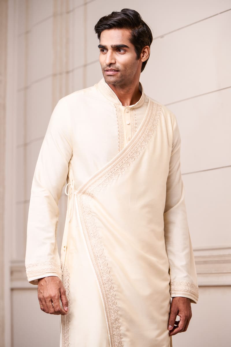 Ivory Angarakha Style Embroidered Kurta Set