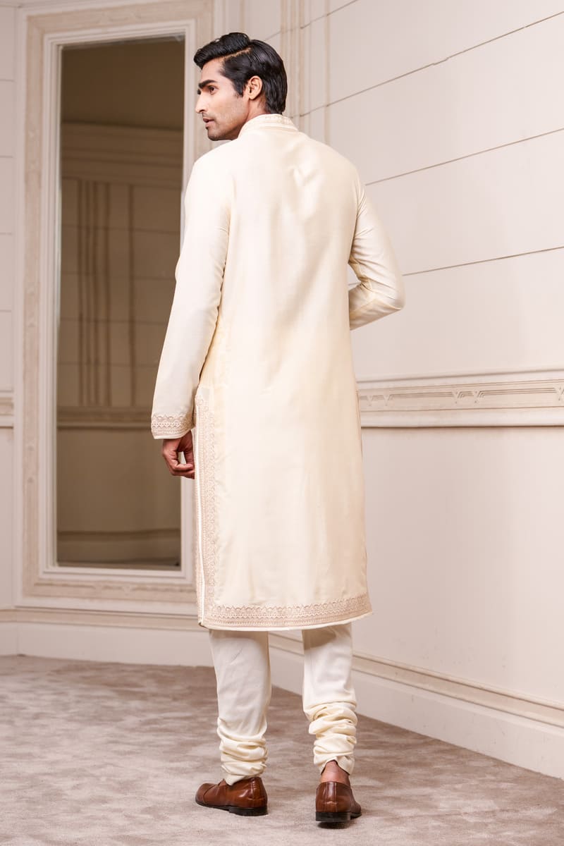 Ivory Angarakha Style Embroidered Kurta Set