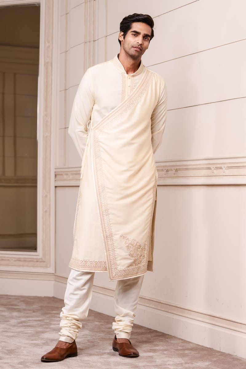 Ivory Angarakha Style Embroidered Kurta Set