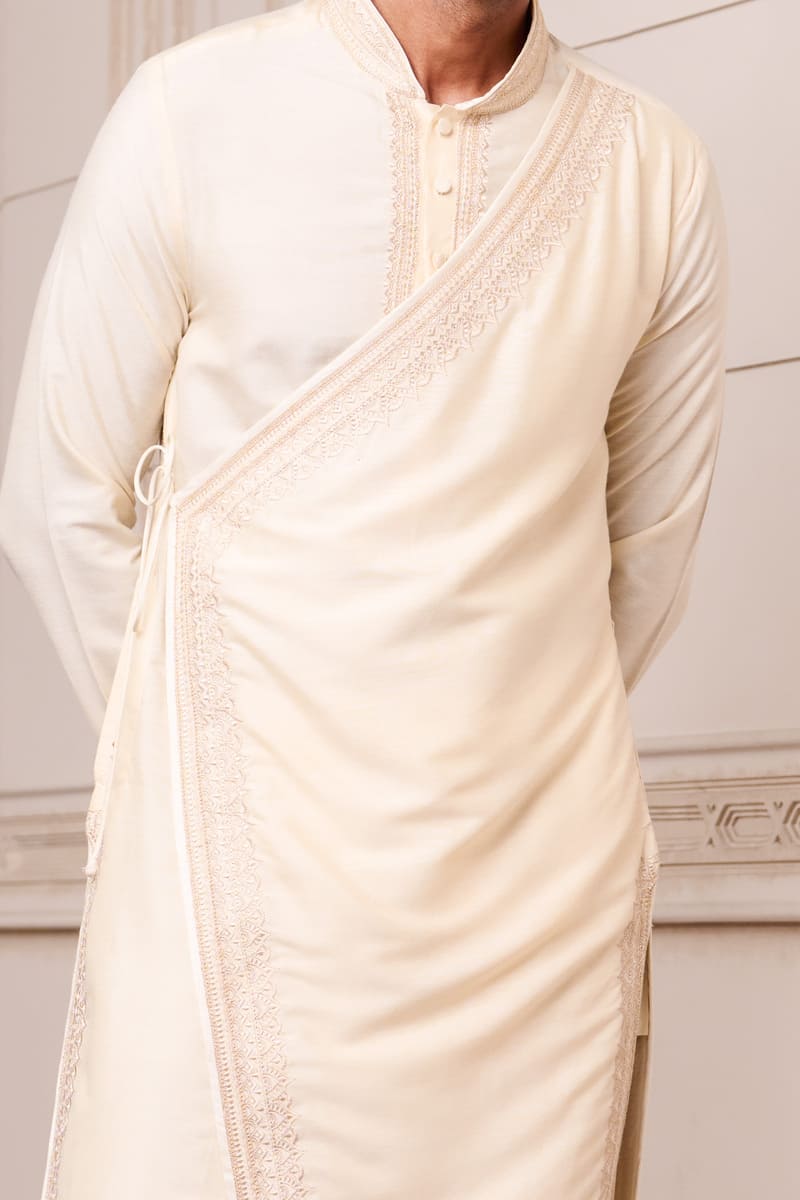 Ivory Angarakha Style Embroidered Kurta Set