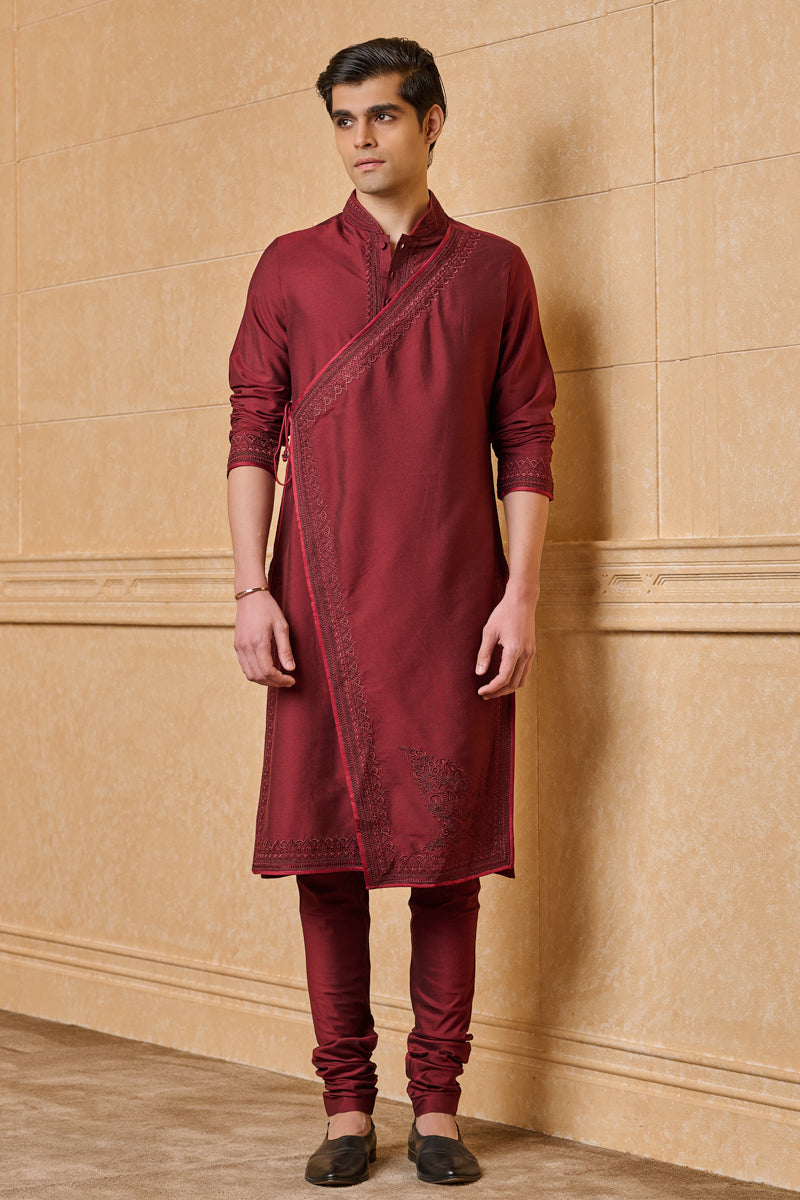 Maroon Angarakha Pattern Kurta Set