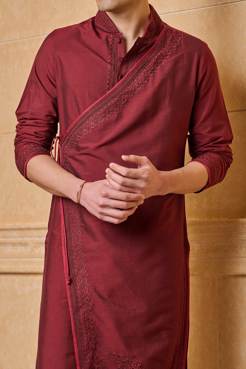 Maroon Angarakha Pattern Kurta Set