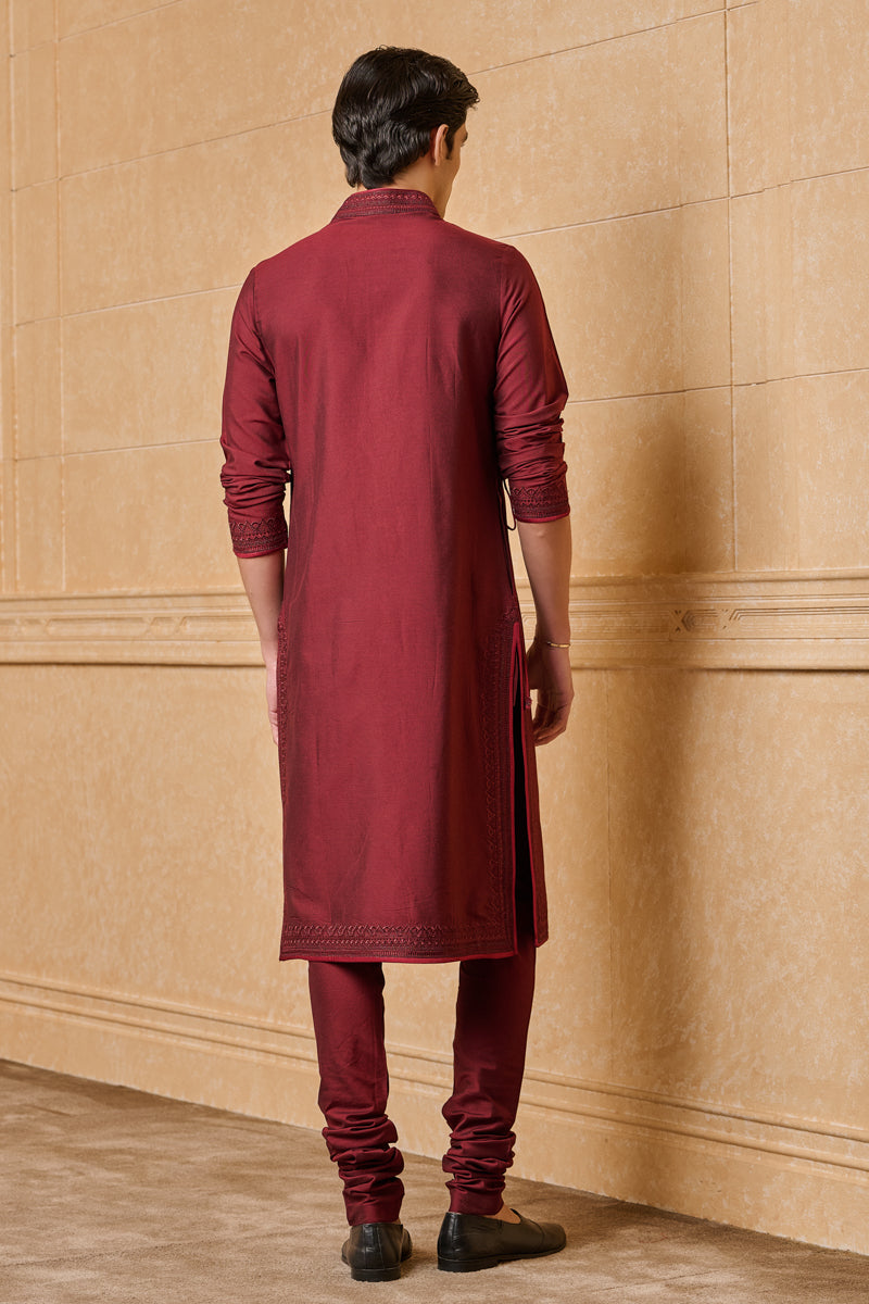 Maroon Angarakha Pattern Kurta Set