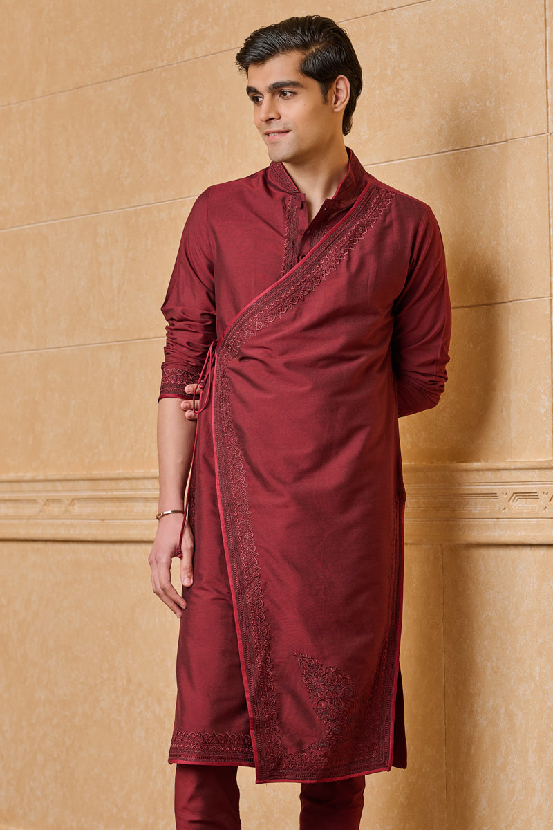 Maroon Angarakha Pattern Kurta Set