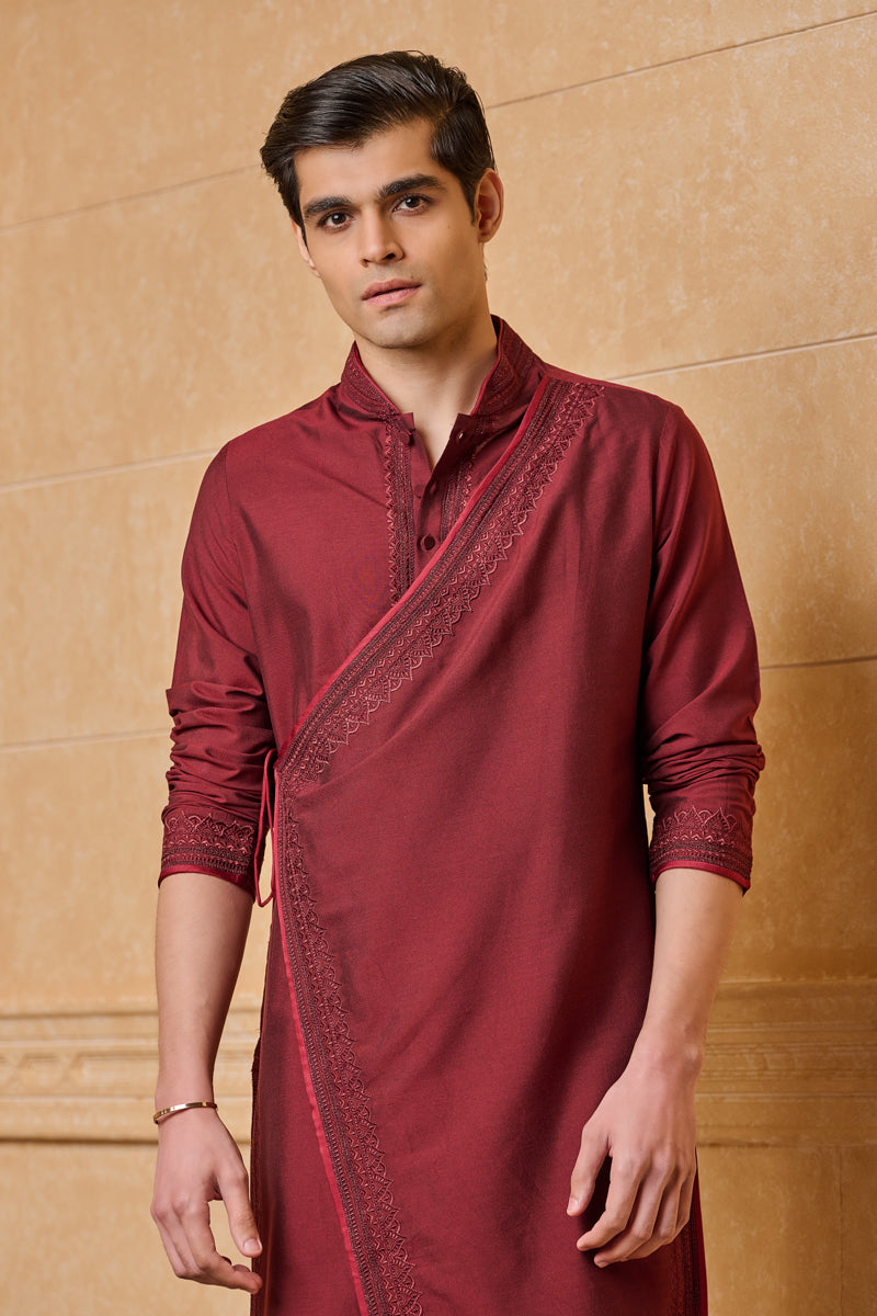 Maroon Angarakha Pattern Kurta Set