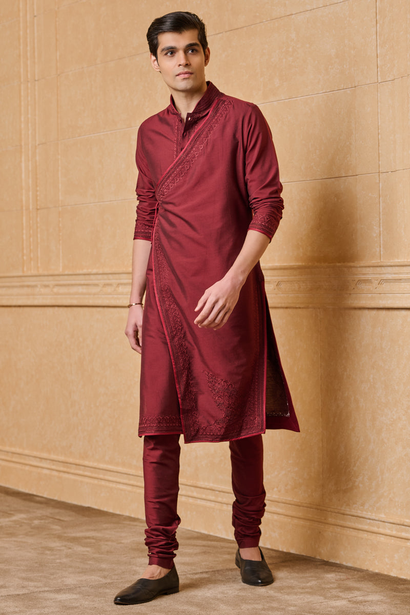 Maroon Angarakha Pattern Kurta Set