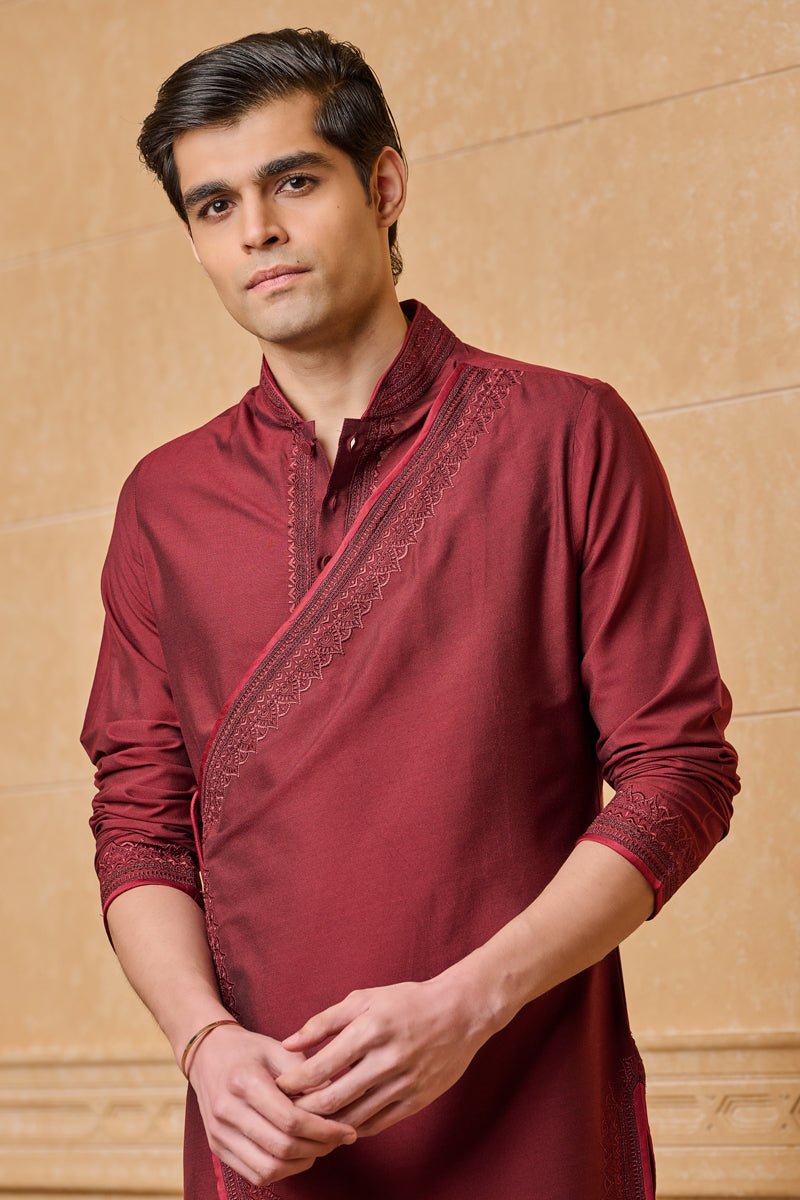 Maroon Angarakha Pattern Kurta Set