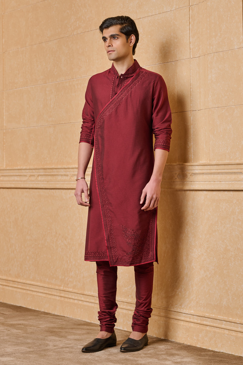 Maroon Angarakha Pattern Kurta Set