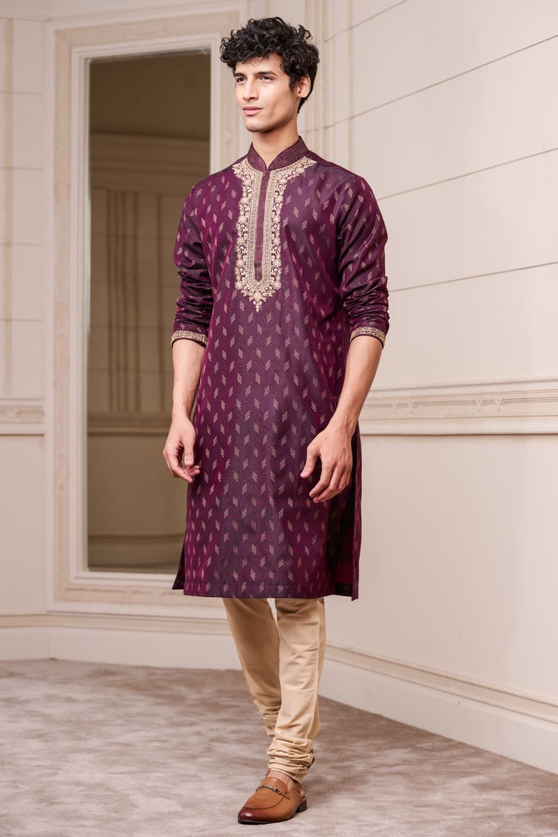 Wine Jacquard Kurta Set