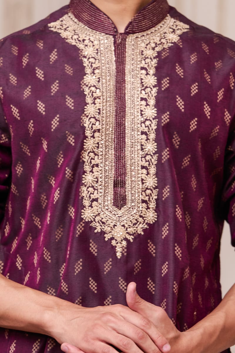 Wine Jacquard Kurta Set