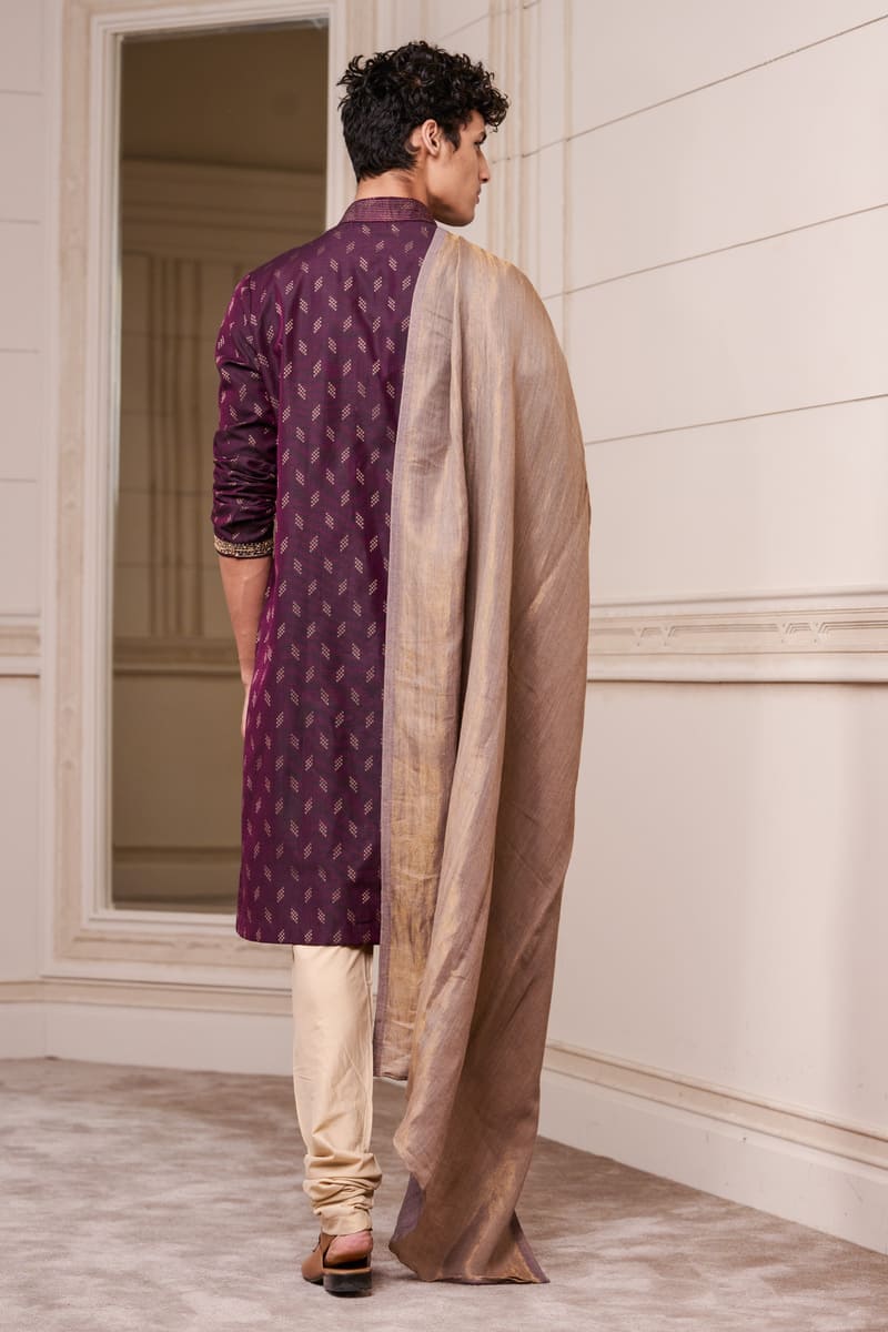 Wine Jacquard Kurta Set