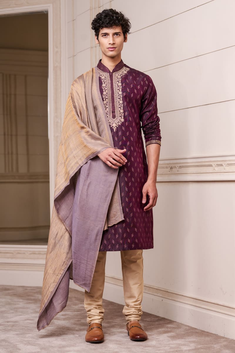 Wine Jacquard Kurta Set